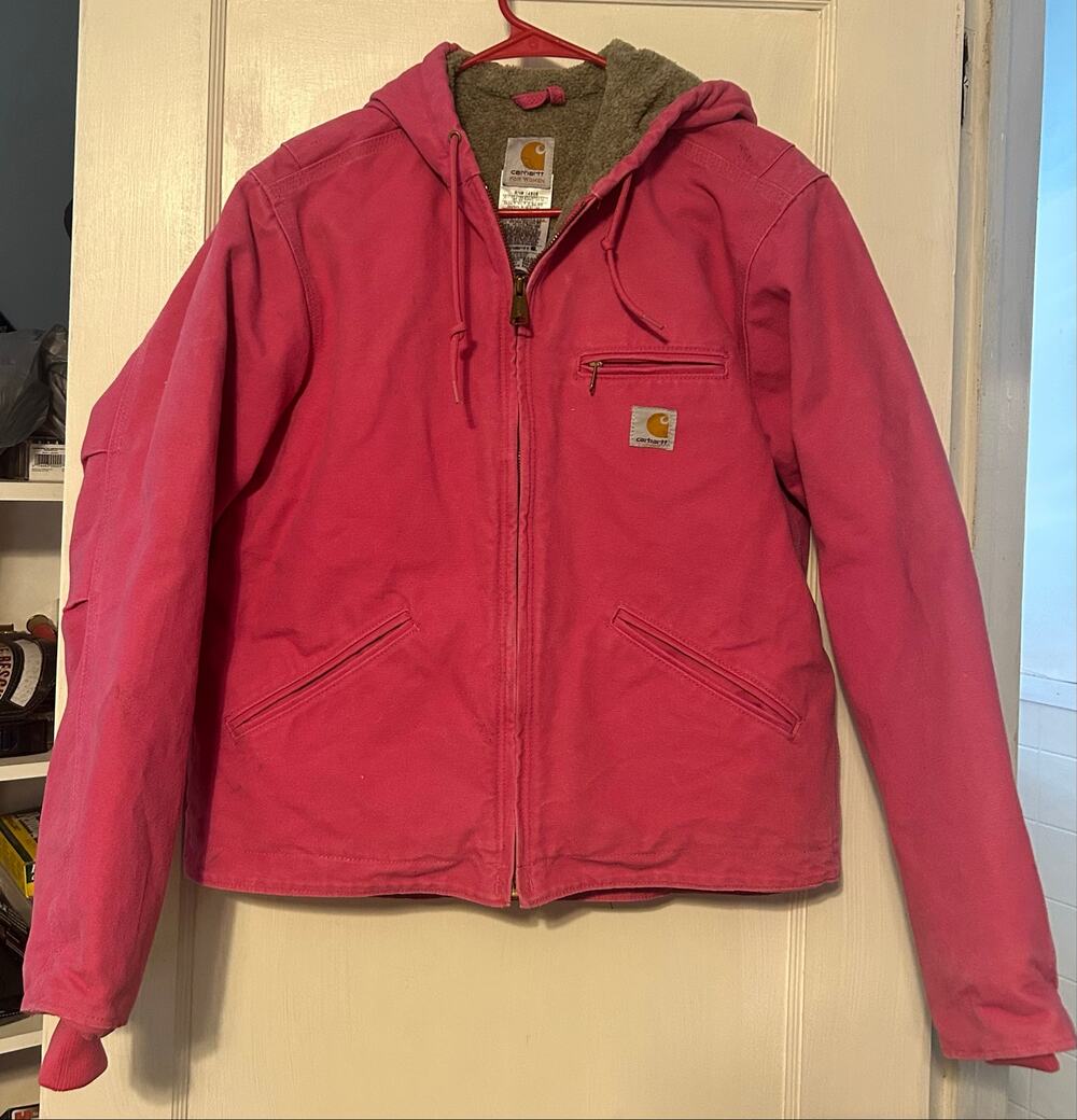 CARHARTT SIERRA JACKET SHERPA LINED HOODED PINK WOMENS MEDIUM FULL ZIP WORKWEAR